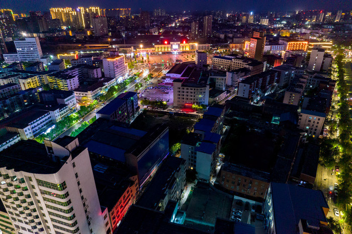 河南许昌曹魏古城夜景航拍摄影图