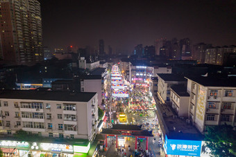 河南新乡市夜市<strong>摊</strong>宵夜<strong>摊</strong>航拍摄影图