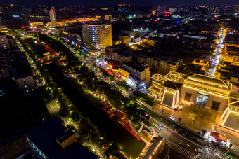 河南许昌曹魏古城夜景航拍摄影图