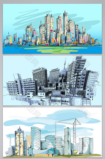 手绘城市素材背景图片