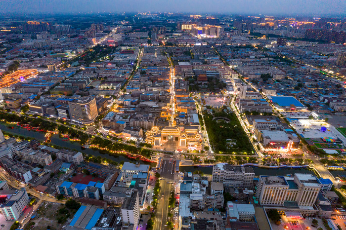 河南许昌城市风光夜景灯光航拍-包图企业站