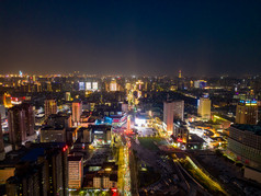 河南郑州城市夜景灯光二七广场航拍摄影图