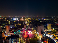 河南郑州城市夜景灯光二七广场航拍摄影图