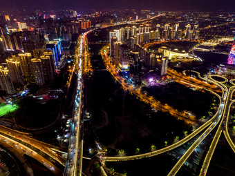河南郑州城市夜景灯光航拍摄影图
