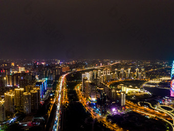 河南郑州城市夜景灯光航拍摄影图