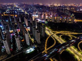 河南郑州城市夜景灯光中原福塔航拍摄影图