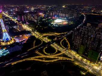 河南郑州城市夜景<strong>中原</strong>福塔灯光航拍摄影图