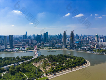 湖北武汉长江边高楼建筑航拍摄影图