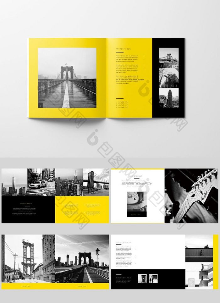 创意方形黄色户外旅游摄影整套画册