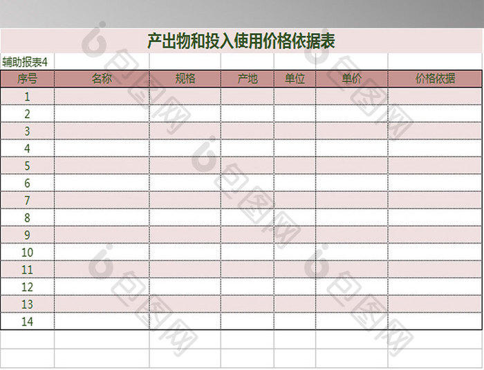 产出物和投入使用价格依据表