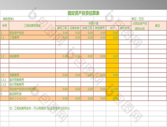 固定资产投资估算表