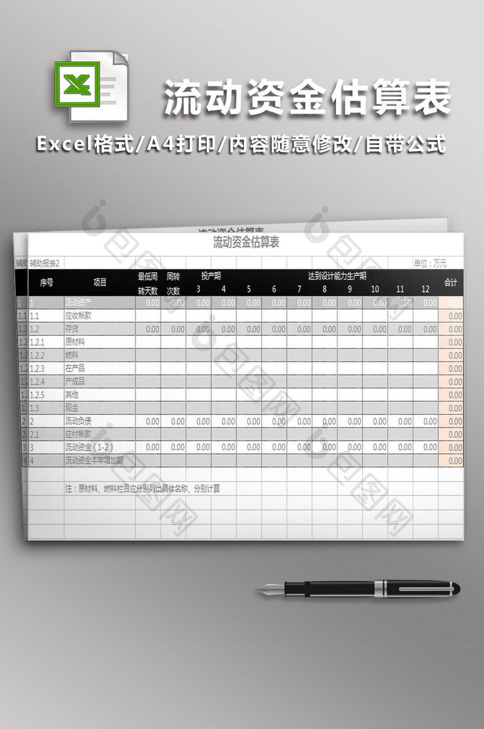 公司流动资金估算表