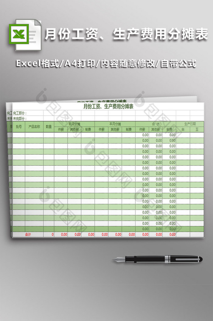 月份工资、生产费用分摊表