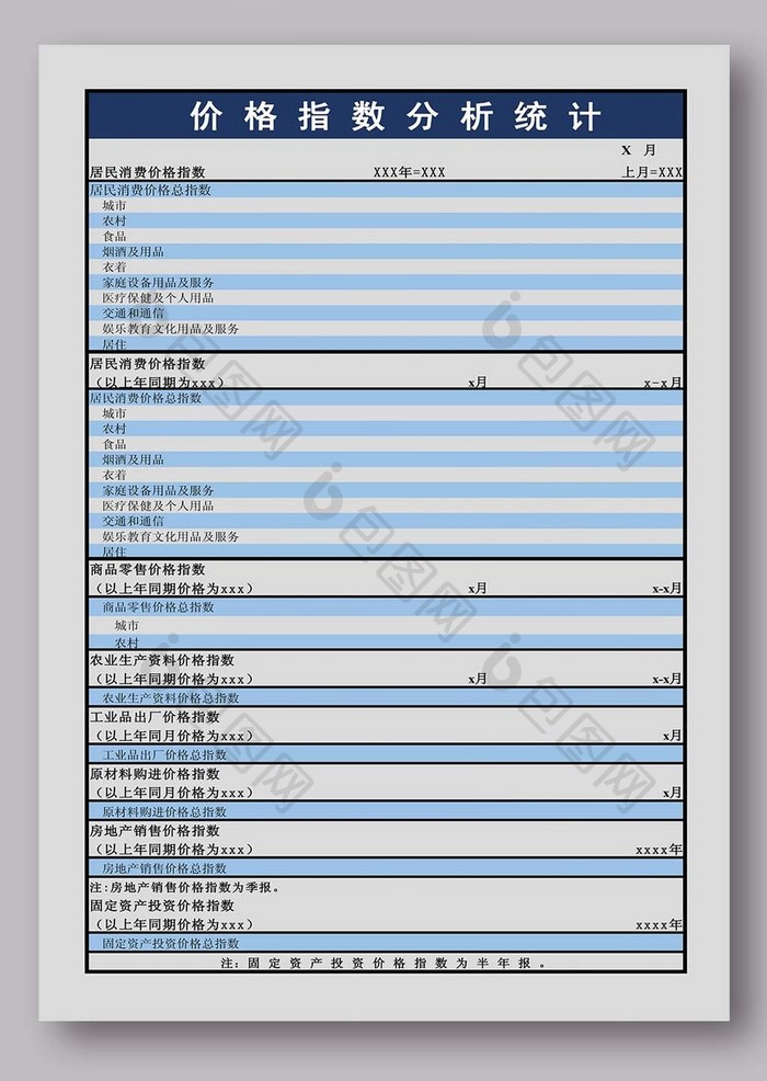 价格指数分析统计表