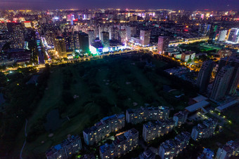 石家庄城市夜幕降临夜景灯光航拍摄影图