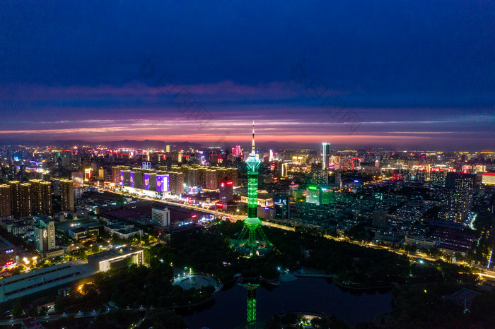 石家庄城市夜幕降临夜景灯光航拍摄影图