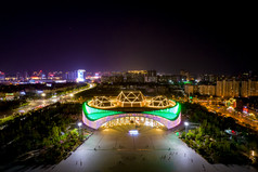 云南昆明文化艺术中心夜景灯光航拍摄影图
