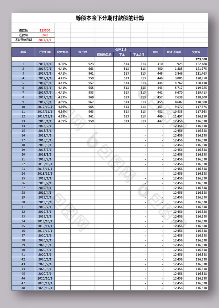 分期付款的计算表