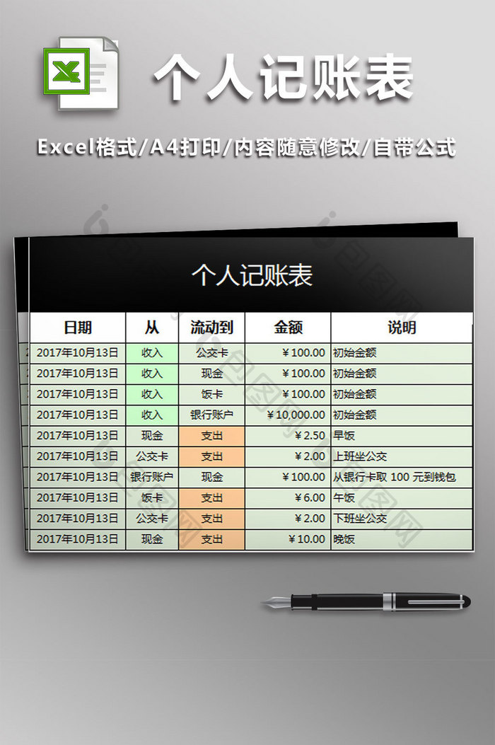 日常个人记账表单