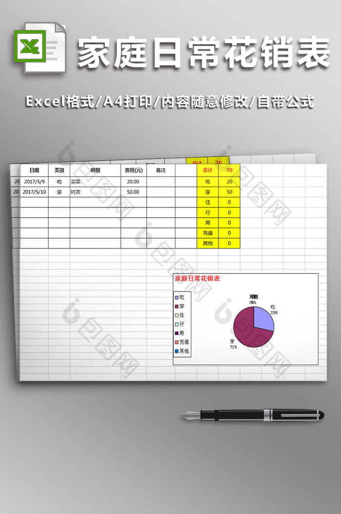 家庭日常花销表单