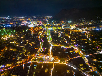 云南丽江古城夜景航拍摄影图