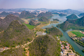 祖国大好河山<strong>云南</strong>普者黑5A景区航拍<strong>摄影图</strong>喀斯特地貌