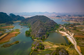 祖国大好河山云南普者黑5A<strong>景区</strong>航拍<strong>摄影</strong>图喀斯特地貌