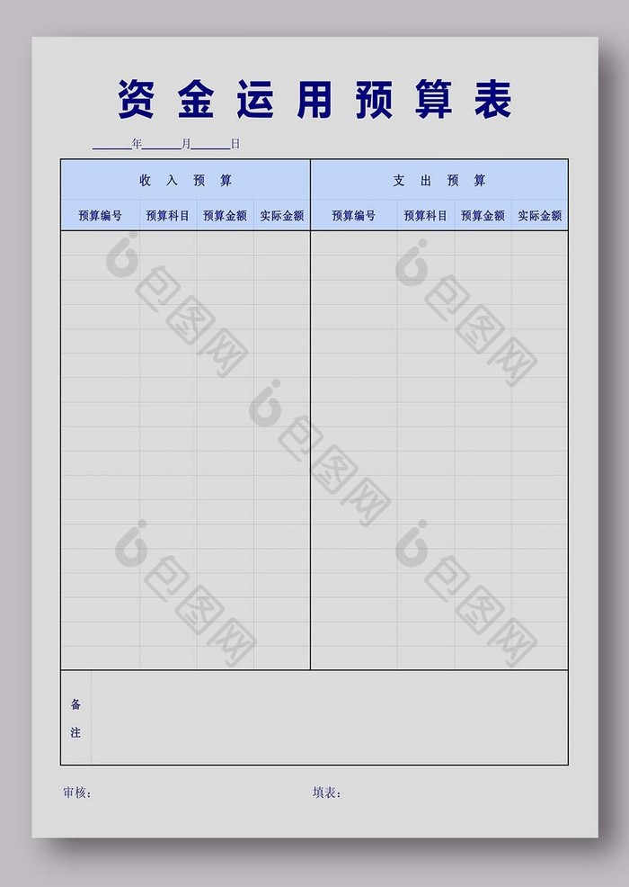 资金运用预算表模板