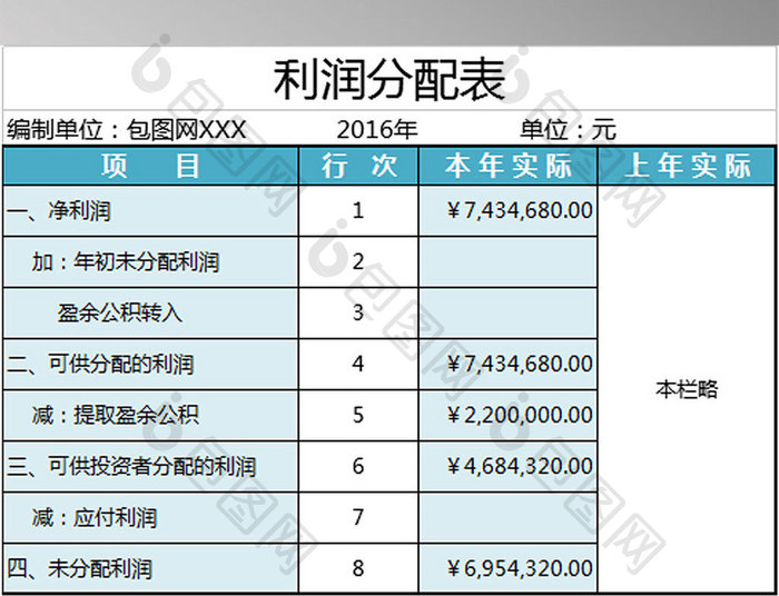 利润分配表3联表excel模板