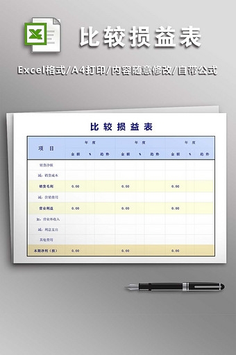 比较损益表excel模版图片