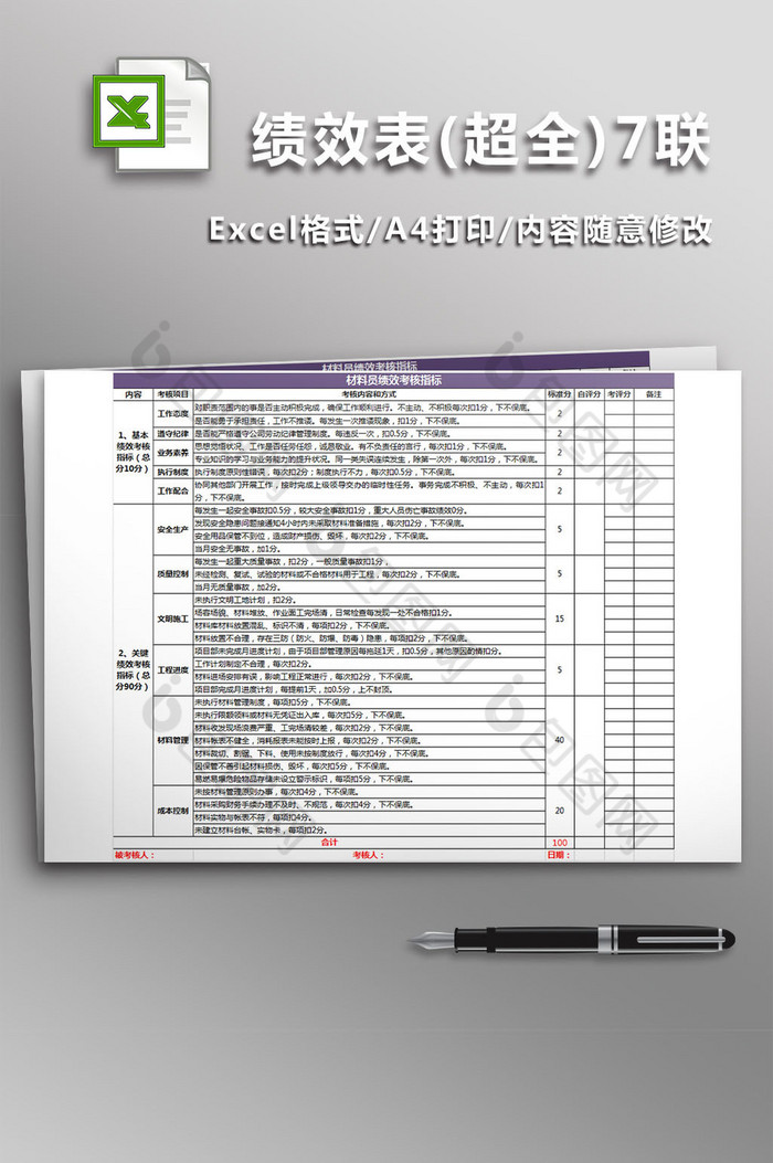 团队绩效考核表超全7联excel模板图片图片