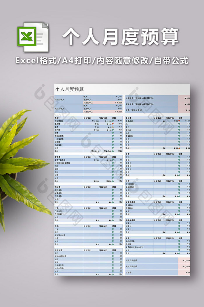 个人月度预算表excel模板