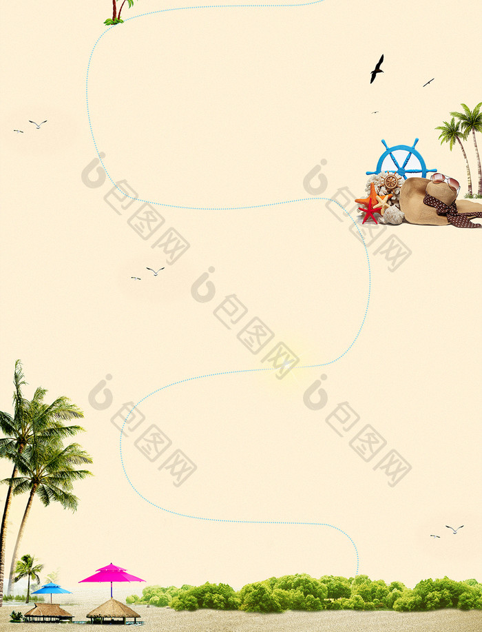 天猫夏日沙滩背景模板