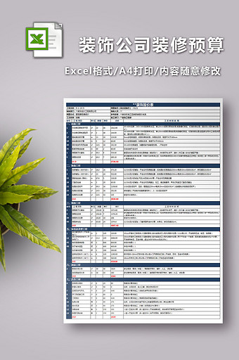 装饰公司装修预算excel模板图片