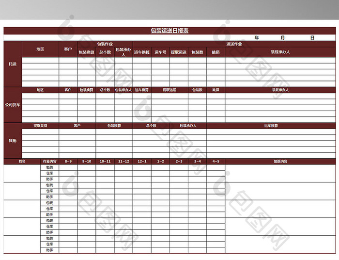 包装运送日报表模板excel模板