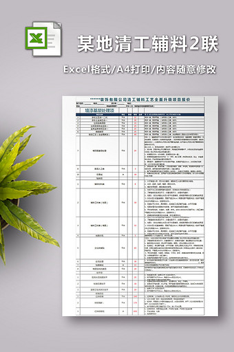 某地清工辅料施工报价表2联excel模板图片