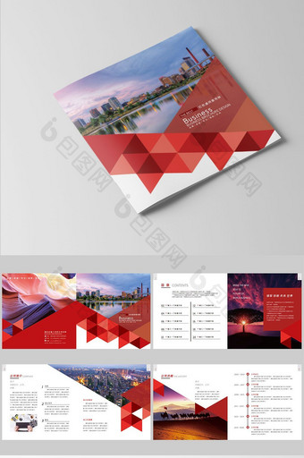 方形几何红色整套企业形象宣传册版式设计图片