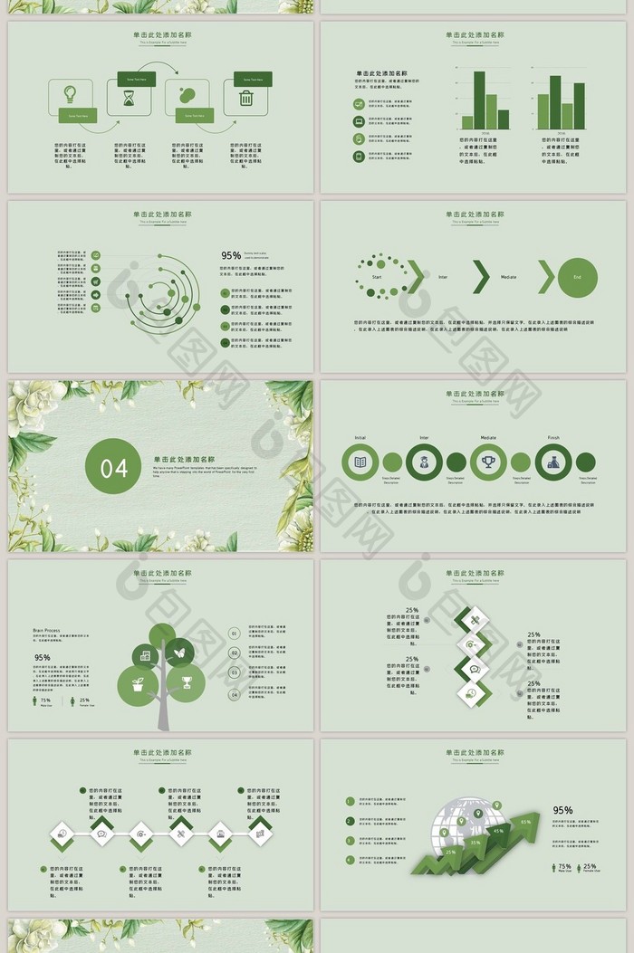 绿色小清新花漾通用PPT模板
