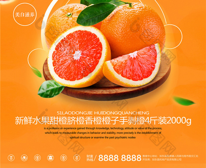 韩国鲜橙进口美食宣传促销海报