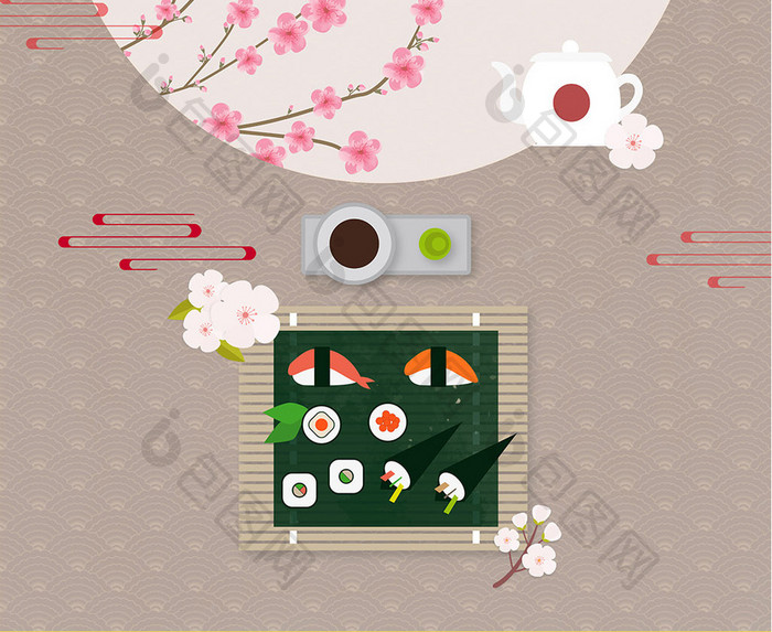 日式传统美食寿司创意海报