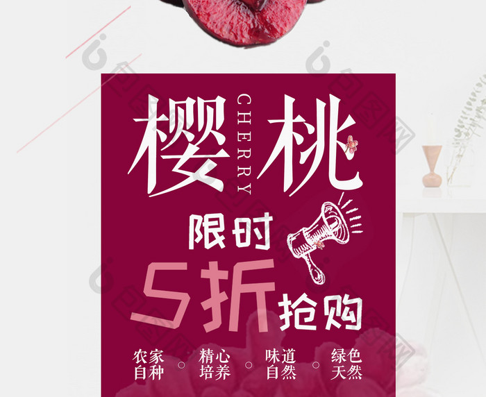 小清新樱桃水果展示海报