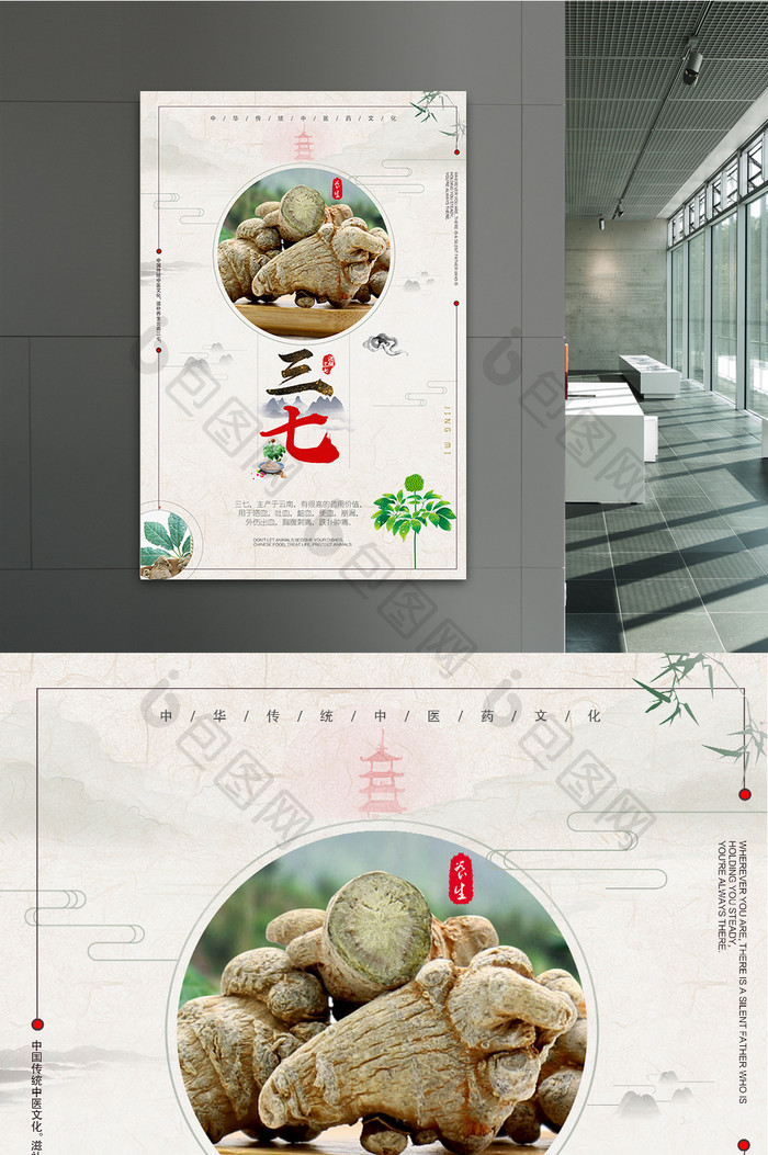 中国风中药文化三七促销海报设计