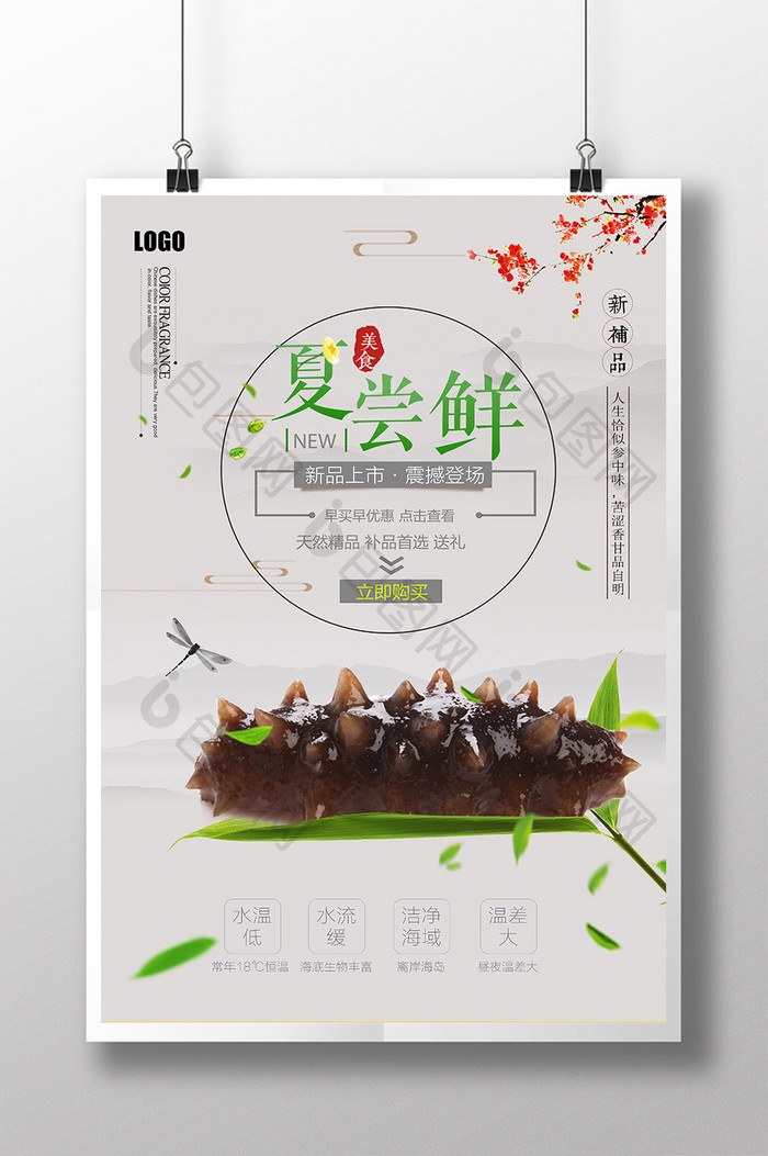 中国风创意简约美食海参海报
