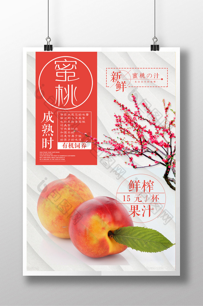 清新水果果汁蜜桃汁展示海报