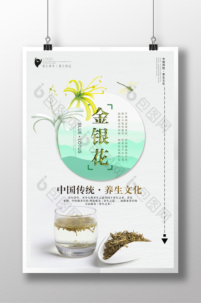 清新药材金银花展示海报