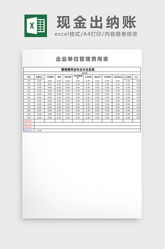 单位现金出纳账excel表格图片