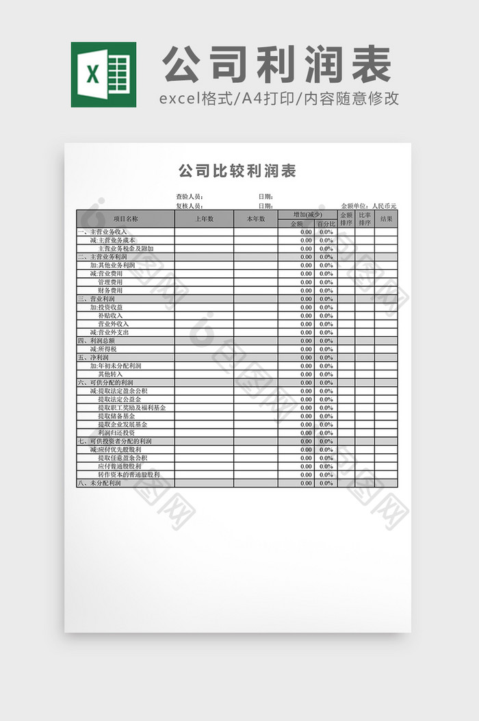 公司比较利润表excel