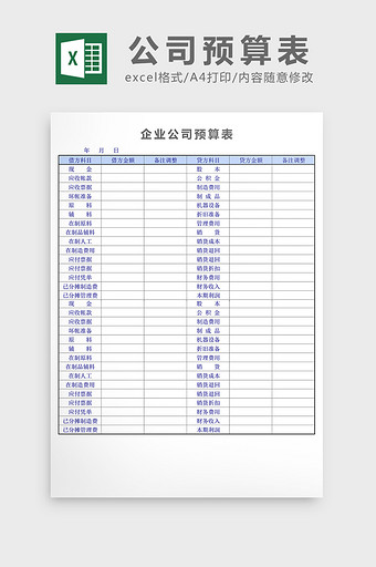 企业公司预算表excel表格模板图片