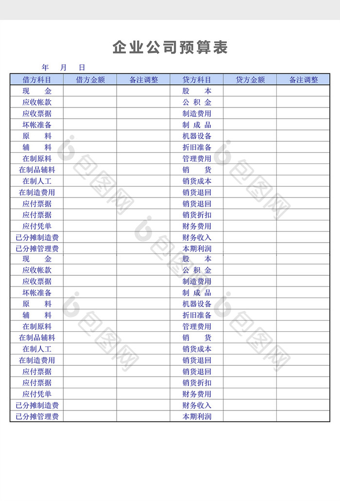 企业公司预算表excel表格模板