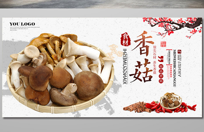 中国风香菇食材展板